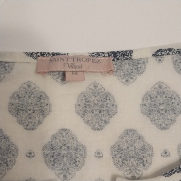 St Tropez West Navy Blue and White Cap Sleeve Pull On Top Size M - Picture 4 of 6